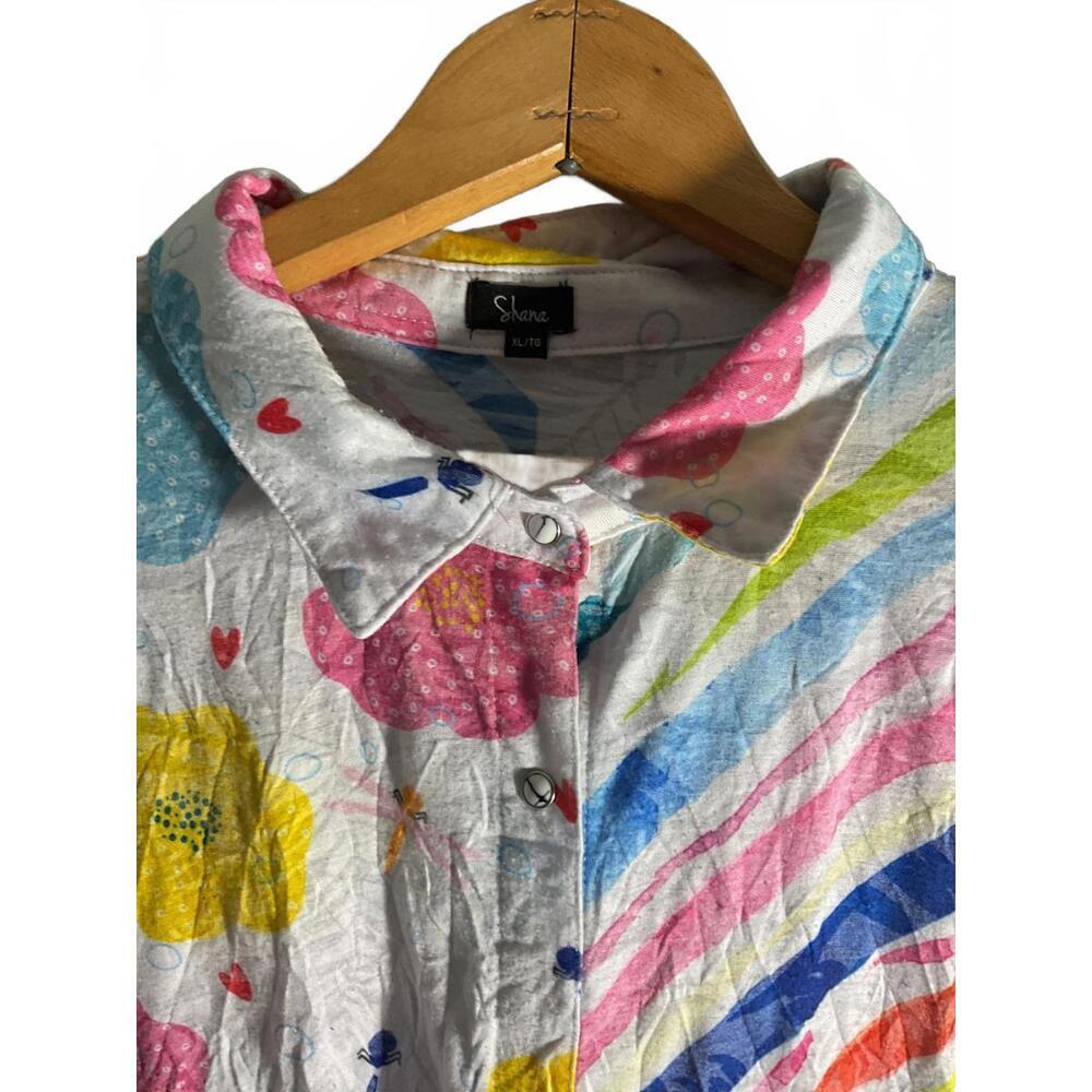 Shana Long Sleeve Button-Up Shirt with Colorful Floral and Stripe Pattern XL - Picture 4 of 9